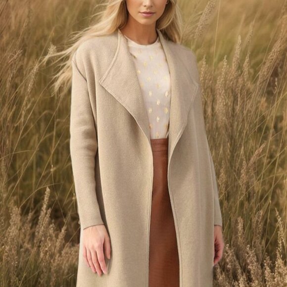 Chicwish Open Front Midi Cardigan Sweater Coat Heavyweight Sz L-XL Taupe NWT - Picture 1 of 7